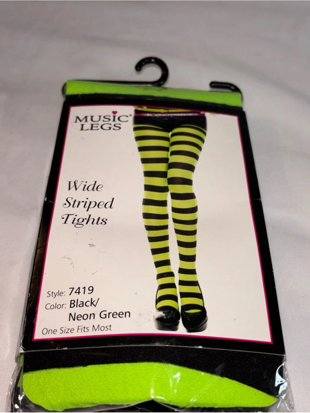 Music Legs Black & Neon Green Wide Striped Hosiery